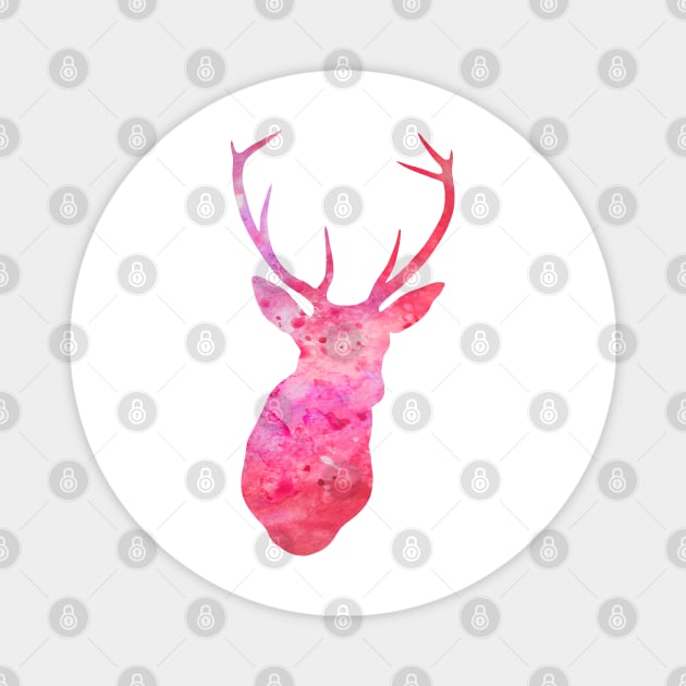 Pink Deer Watercolor Portrait Magnet by Miao Miao Design